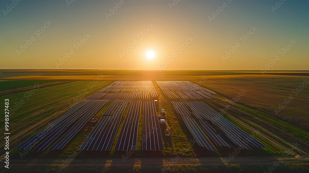A group of workers install solar panels on a field under a clear blue sky, emphasizing the clean energy system and modern technology, symbolizing sustainability and green energy A group of workers install solar panels on a field under a clear blue sky, emphasizing the clean energy system and modern technology, symbolizing sustainability and green energy