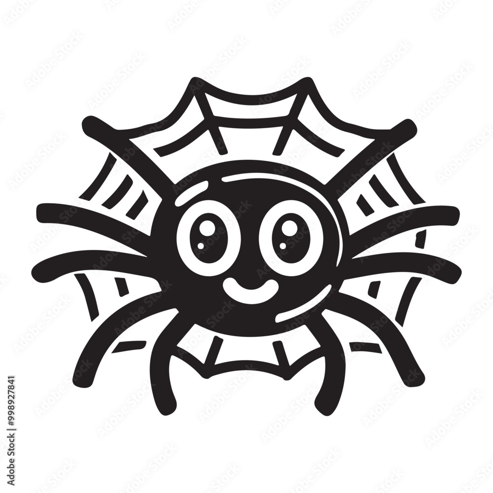 A cute Spider cartoon isolated on white background Halloween vector illustration, Cute spider on web coloring page A cute Spider cartoon isolated on white background Halloween vector illustration, Cute spider on web coloring page