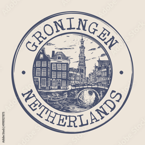 Groningen Stamp City Postmark. Silhouette Postal Passport. Round Vector Icon. Vintage Postage Design.	 photo