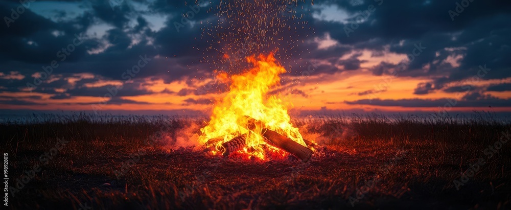 captivating campfire blaze with sparkling embers against a darkening twilight sky casting a warm glow that lures in the viewer symbolizing warmth and camaraderie in nature captivating campfire blaze with sparkling embers against a darkening twilight sky casting a warm glow that lures in the viewer symbolizing warmth and camaraderie in nature