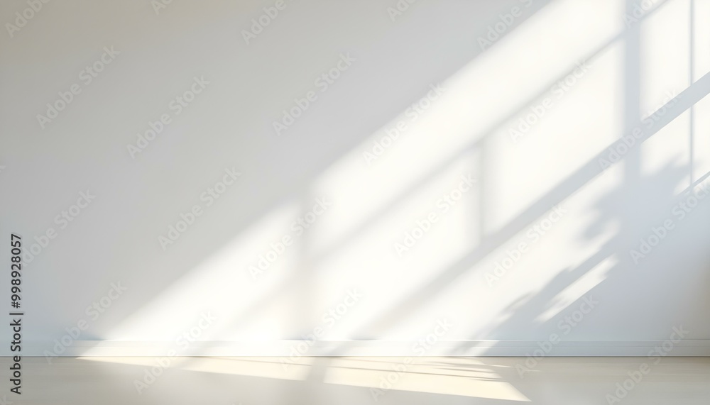 Obraz premium Blurred overlay effect for photo and mockups. Wall texture with organic drop diagonal shadow and rays of light on a white wall. shadows for natural light effects