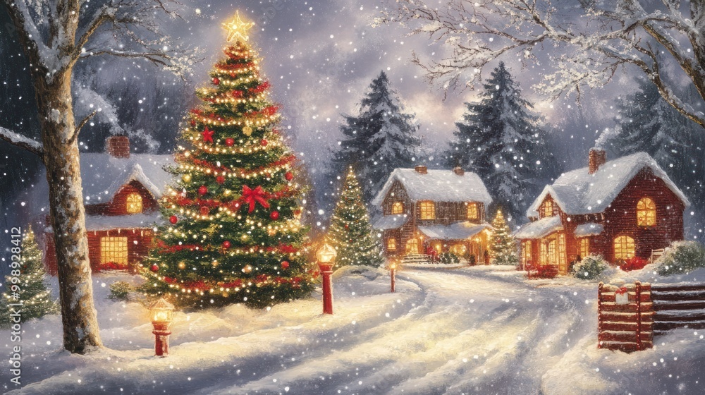 A Snowy Christmas Eve in a Quaint Neighborhood A Snowy Christmas Eve in a Quaint Neighborhood