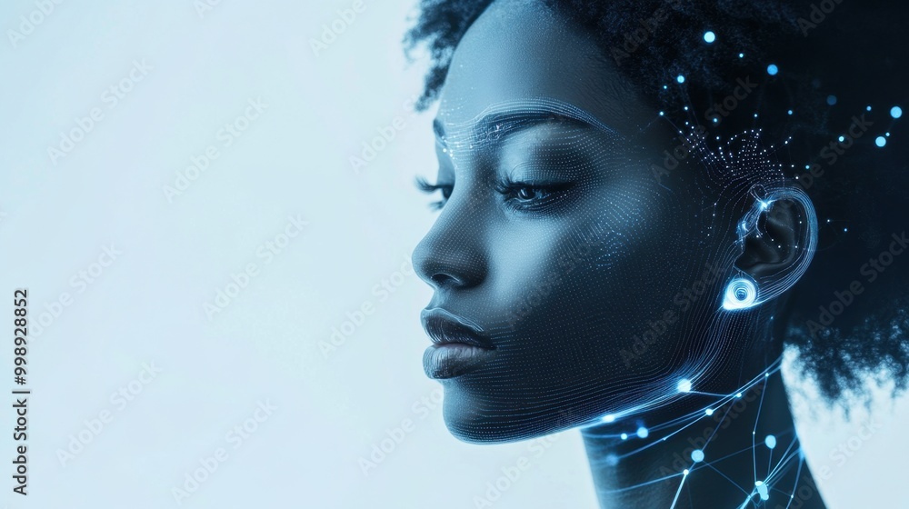 Futuristic skincare technology with ai face mask on woman representing innovation cosmetic Futuristic skincare technology with ai face mask on woman representing innovation cosmetic