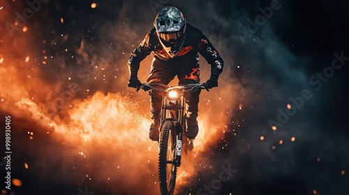 Mountain Biker Through Fire