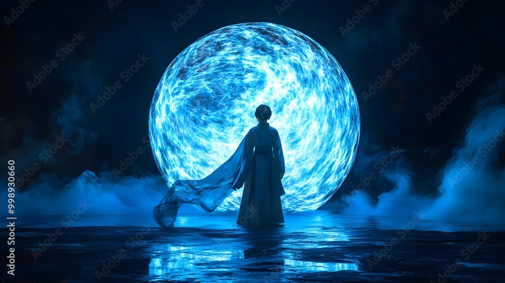 Abstract visualization of the silhouette and flowing robes of an ancient Chinese monk Abstract visualization of the silhouette and flowing robes of an ancient Chinese monk