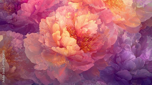 A close-up of various flowers, mostly pink and yellow, occupying the center of the frame