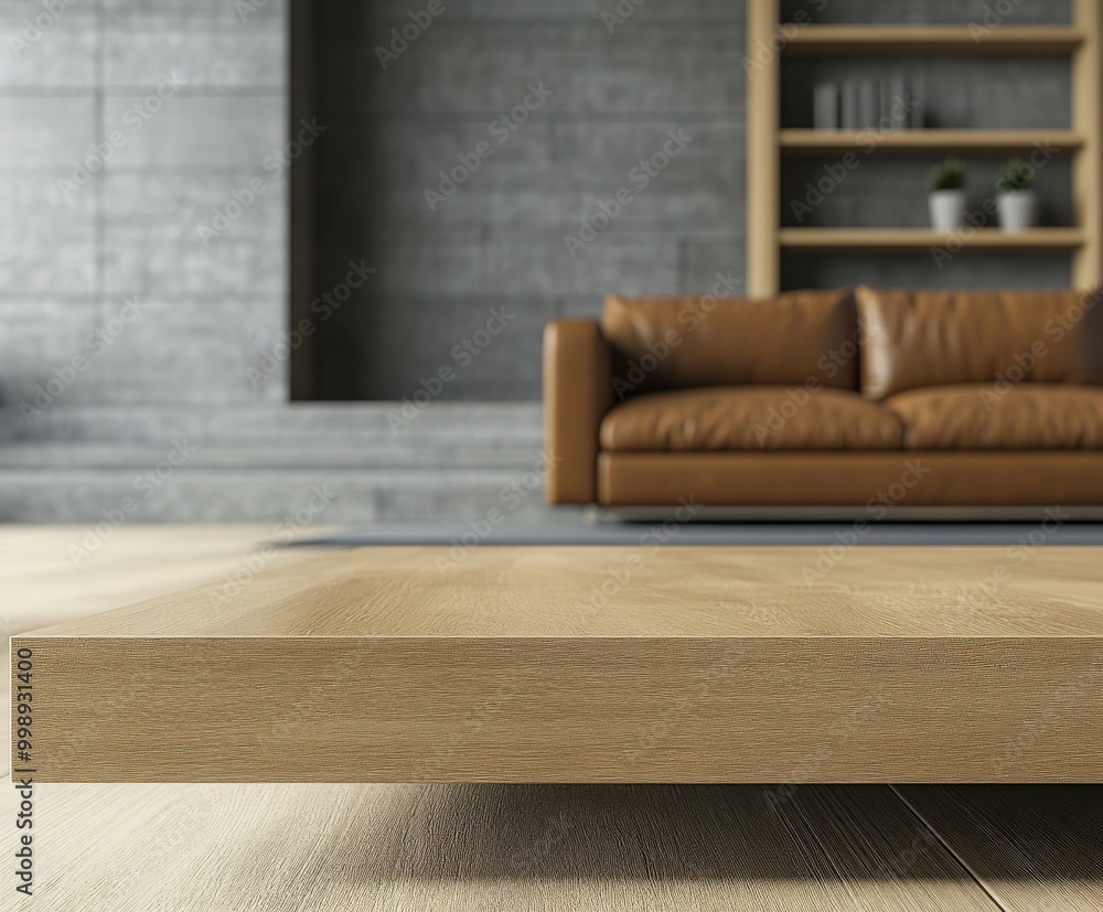 Modern living room design featuring a brown leather sofa and wooden floor