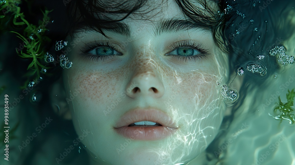 Underwater Portrait of a Woman with Green Eyes Underwater Portrait of a Woman with Green Eyes