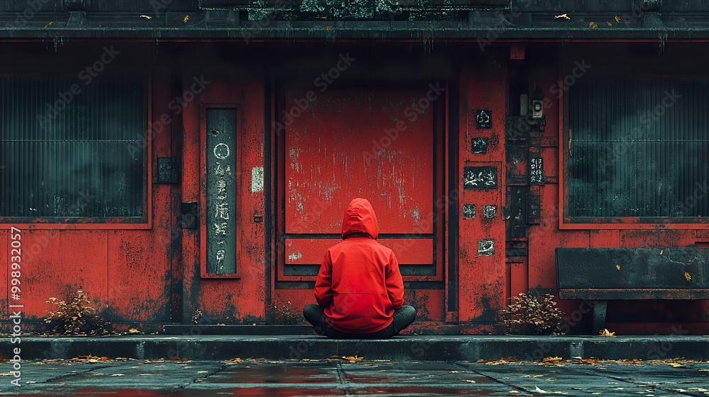 Red Doorway: A Moment of Contemplation in a Japanese City Red Doorway: A Moment of Contemplation in a Japanese City