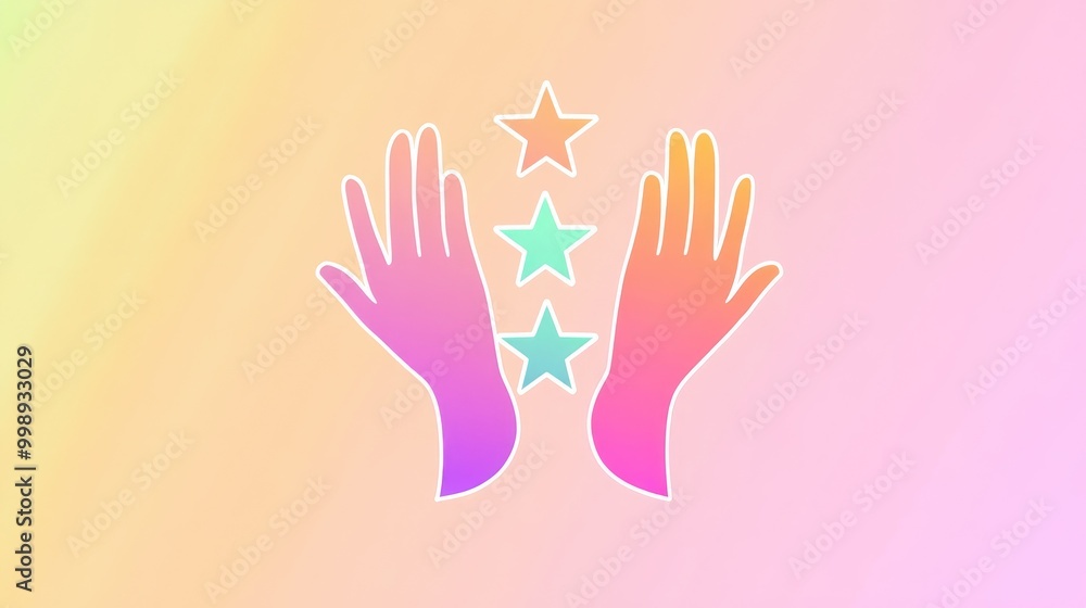 Two hands reaching up with three stars, set against a pastel gradient background. Two hands reaching up with three stars, set against a pastel gradient background.