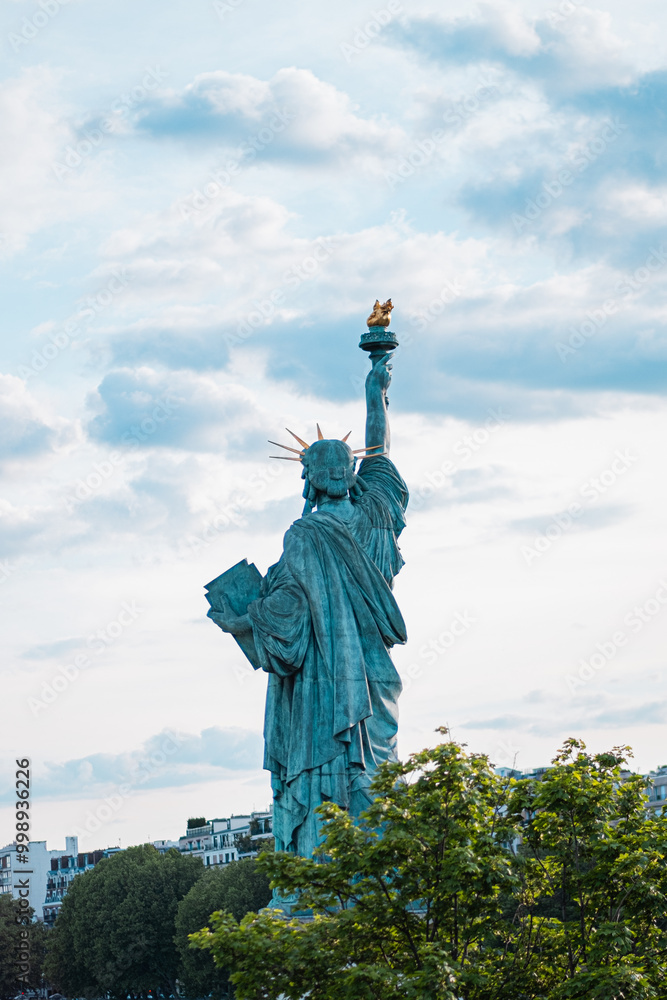 Fototapeta premium Back of the Stature of Liberty on a Cloudy Day