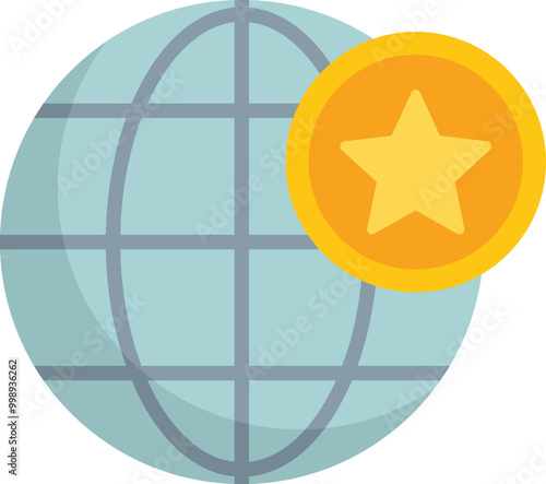 This vector illustration shows a global rating system with a five star review on the world
