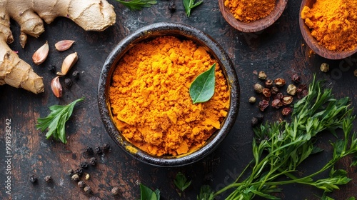 Ground Turmeric in Bowl with Spices