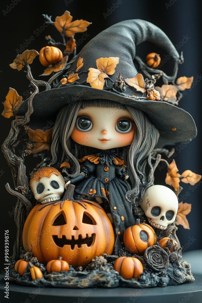 Adorable Halloween Witch Figures with Pumpkins and Skulls - Festive Fantasy Collection Adorable Halloween Witch Figures with Pumpkins and Skulls - Festive Fantasy Collection