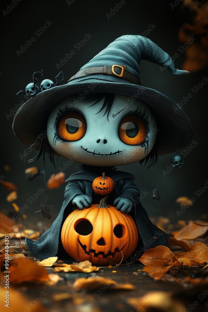 Adorable Halloween Witch Figures with Pumpkins and Skulls - Festive Fantasy Collection Adorable Halloween Witch Figures with Pumpkins and Skulls - Festive Fantasy Collection