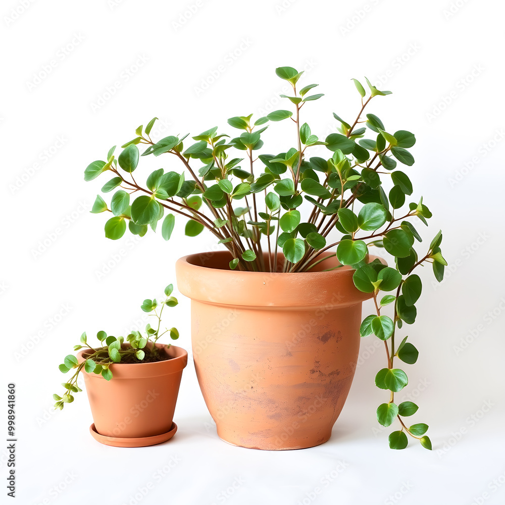 Houseplant in a terracotta pot on a white background. Houseplant in a terracotta pot on a white background.
