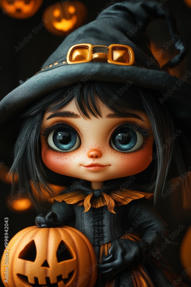 Adorable Halloween Witch Figures with Pumpkins and Skulls - Festive Fantasy Collection Adorable Halloween Witch Figures with Pumpkins and Skulls - Festive Fantasy Collection