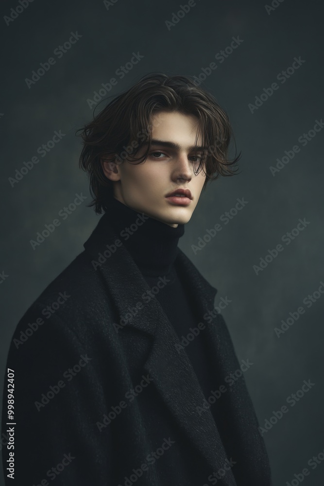 Fashion Portrait of a Confident Individual in Black with Soft Lighting and Misty Atmosphere Fashion Portrait of a Confident Individual in Black with Soft Lighting and Misty Atmosphere