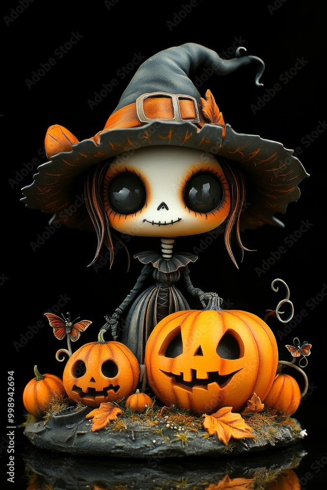 Adorable Halloween Witch Figures with Pumpkins and Skulls - Festive Fantasy Collection Adorable Halloween Witch Figures with Pumpkins and Skulls - Festive Fantasy Collection