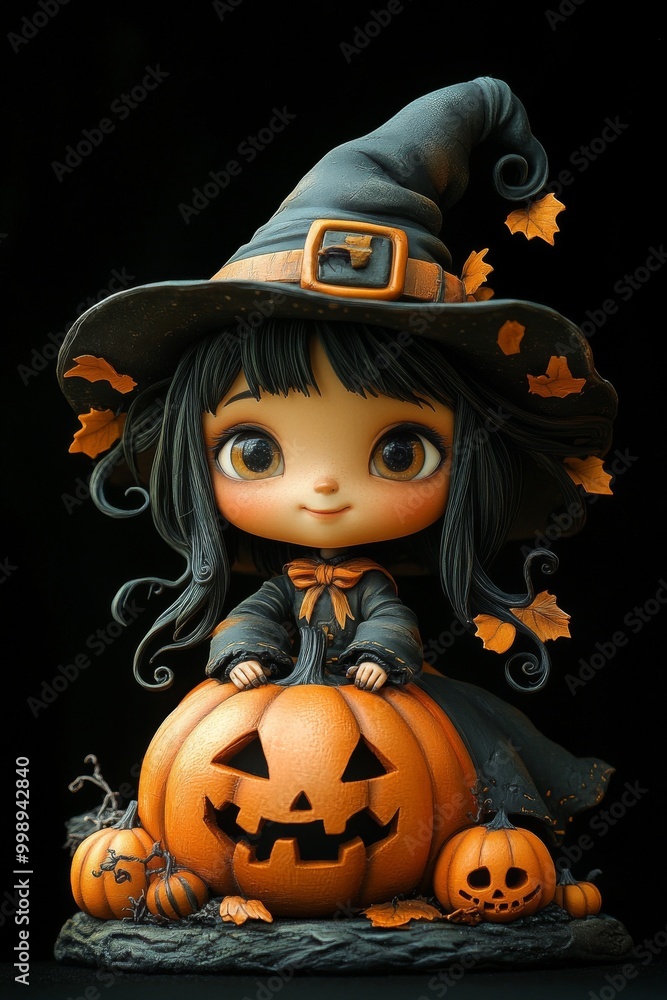 Adorable Halloween Witch Figures with Pumpkins and Skulls - Festive Fantasy Collection Adorable Halloween Witch Figures with Pumpkins and Skulls - Festive Fantasy Collection