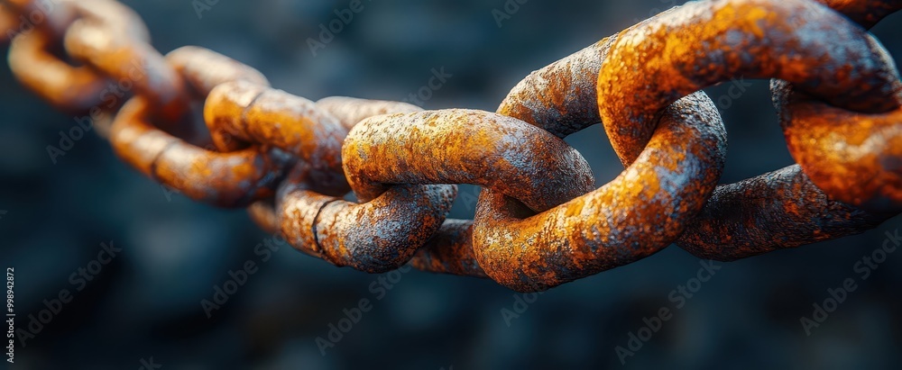 closeup of a rusty metal chain link showcasing its weathered texture and solid form evoking a sense of strength and durability in a stark environment closeup of a rusty metal chain link showcasing its weathered texture and solid form evoking a sense of strength and durability in a stark environment