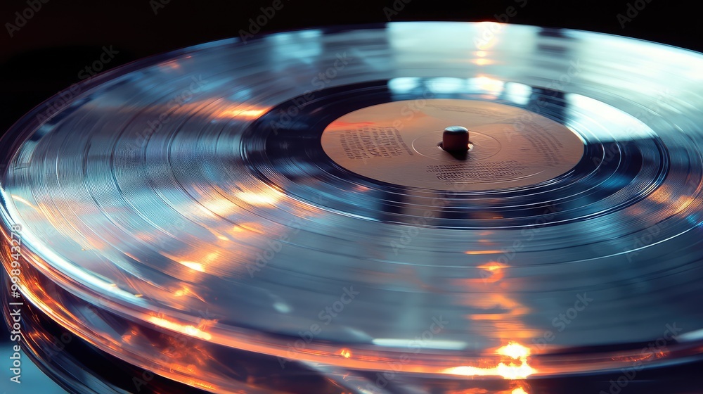 A translucent vinyl record, glowing softly as light passes through its grooves A translucent vinyl record, glowing softly as light passes through its grooves
