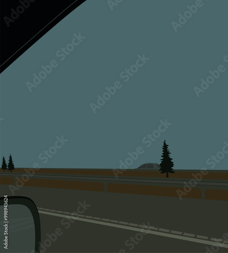 driving on the road, the view outside the car window, vector illustration