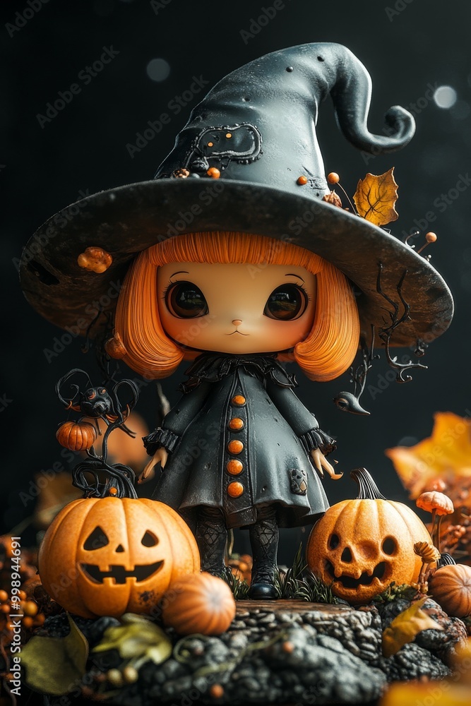 Adorable Halloween Witch Figures with Pumpkins and Skulls - Festive Fantasy Collection Adorable Halloween Witch Figures with Pumpkins and Skulls - Festive Fantasy Collection