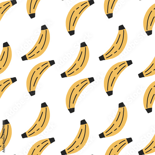 Hand drawn banana seamless pattern. Vector illustration on a white background
