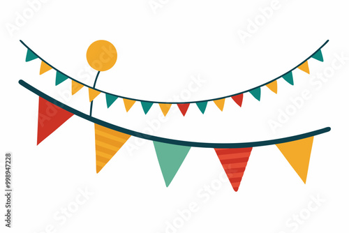 Hand drawn birthday or holiday flags for decoration. Black line doodle paper party garland. Vector illustration of carnival or festival bunting. Bullet journal divider elements for diary or notebook