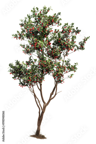 Visualize an collection of Ilex x aquipernyi, known as Aquipern Holly trees, isolated