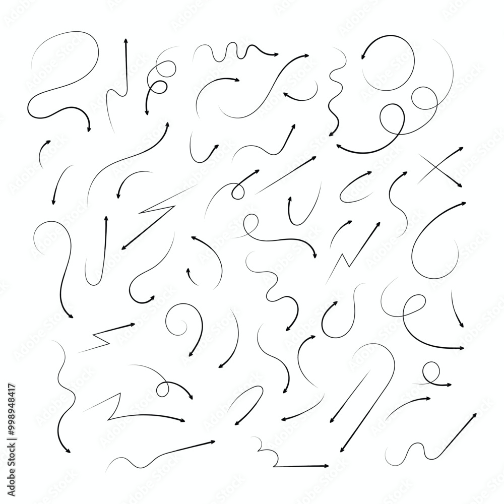 Variety of hand drawn arrows in all directions Variety of hand drawn arrows in all directions