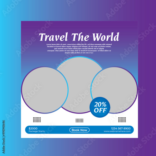 Set of travel sale social media post template, Social Media Post Design, flyer or poster for travelling agency business offer promotion. Holiday and tour advertisement banner design, Social Media