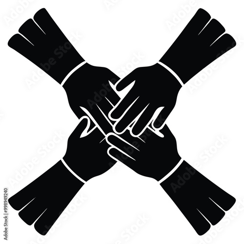 four-hands-together-concept-teamwork vector silhouette