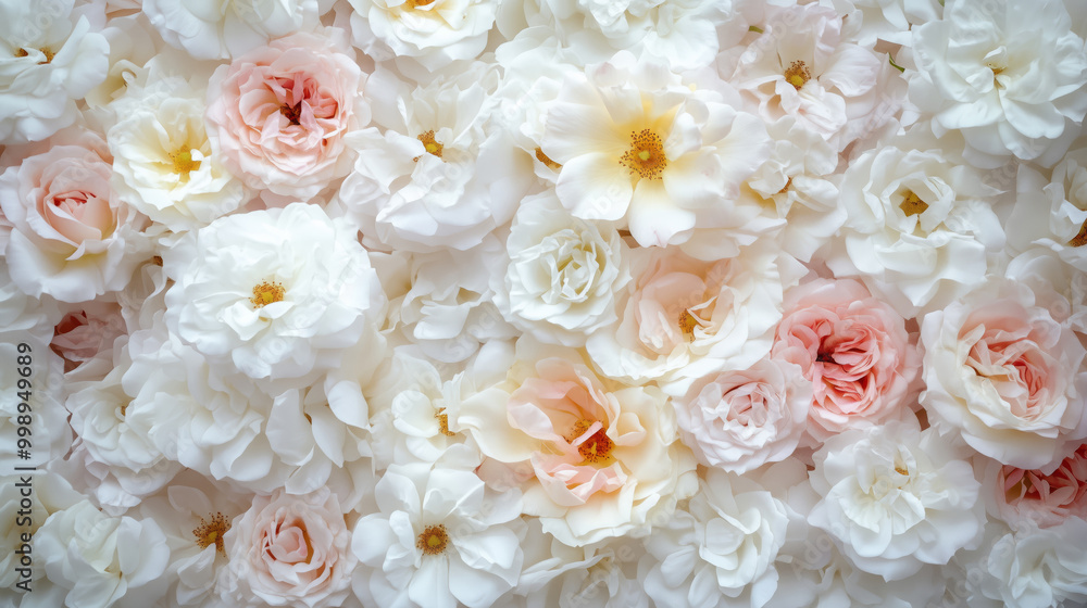 Close-up image of white rose blossoms. Close-up image of white rose blossoms.