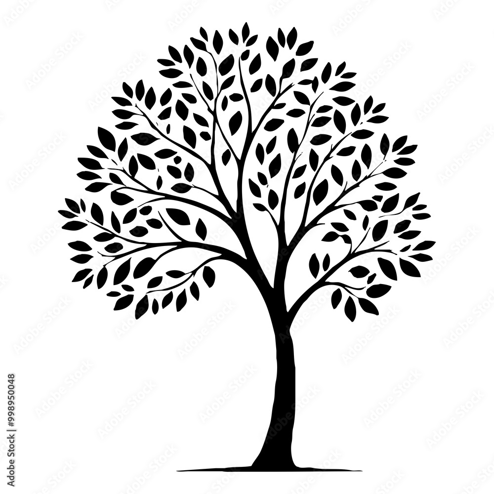 Obraz premium Tree . Black and white botanical pattern. For use in graphics, materials. Abstract plant shapes. Minimalist illustration for printing on wall decorations.