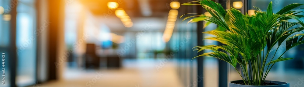 Green Plant in Modern Office with Blurred Background, office decor, indoor plant Green Plant in Modern Office with Blurred Background, office decor, indoor plant