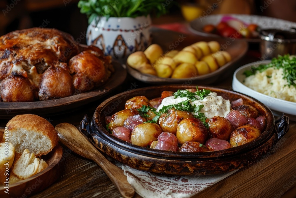 Rustic Cepelinai, a specialty Lithuanian and Polish cuisine - generative ai Rustic Cepelinai, a specialty Lithuanian and Polish cuisine - generative ai