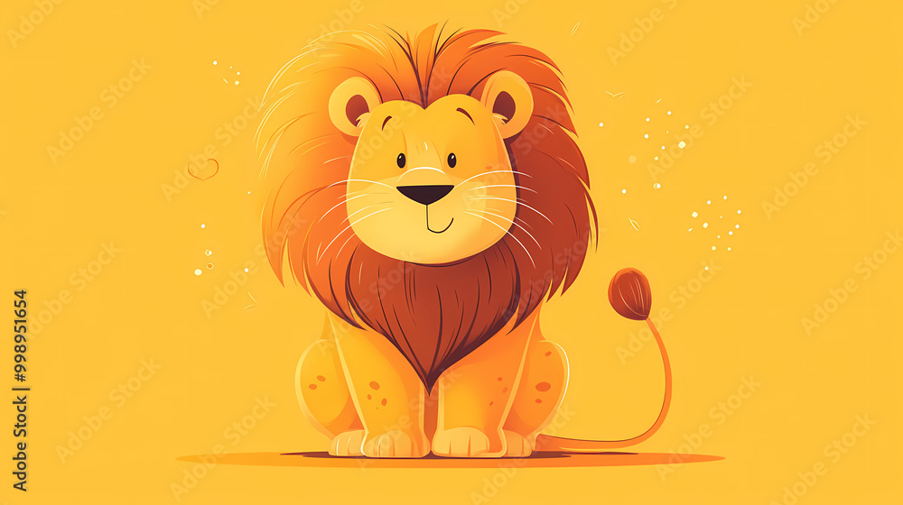 Fototapeta premium Illustration of a lion sitting down looking adorable. Flat Design. Illustration