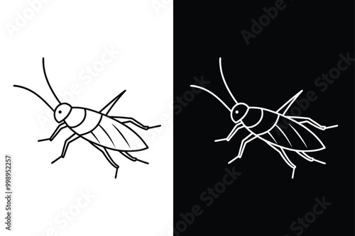 Cricket Insects And Bugs Black lineout Icons on white background.
