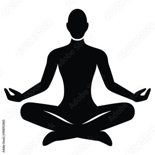 man stands in the lotus position doing vector-silhouette