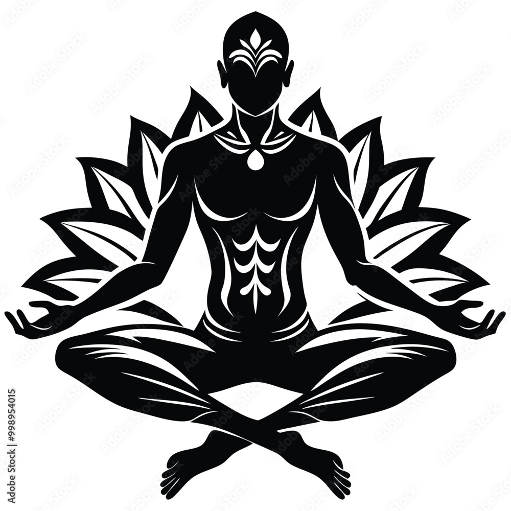 man stands in the lotus position doing vector-silhouette man stands in the lotus position doing vector-silhouette