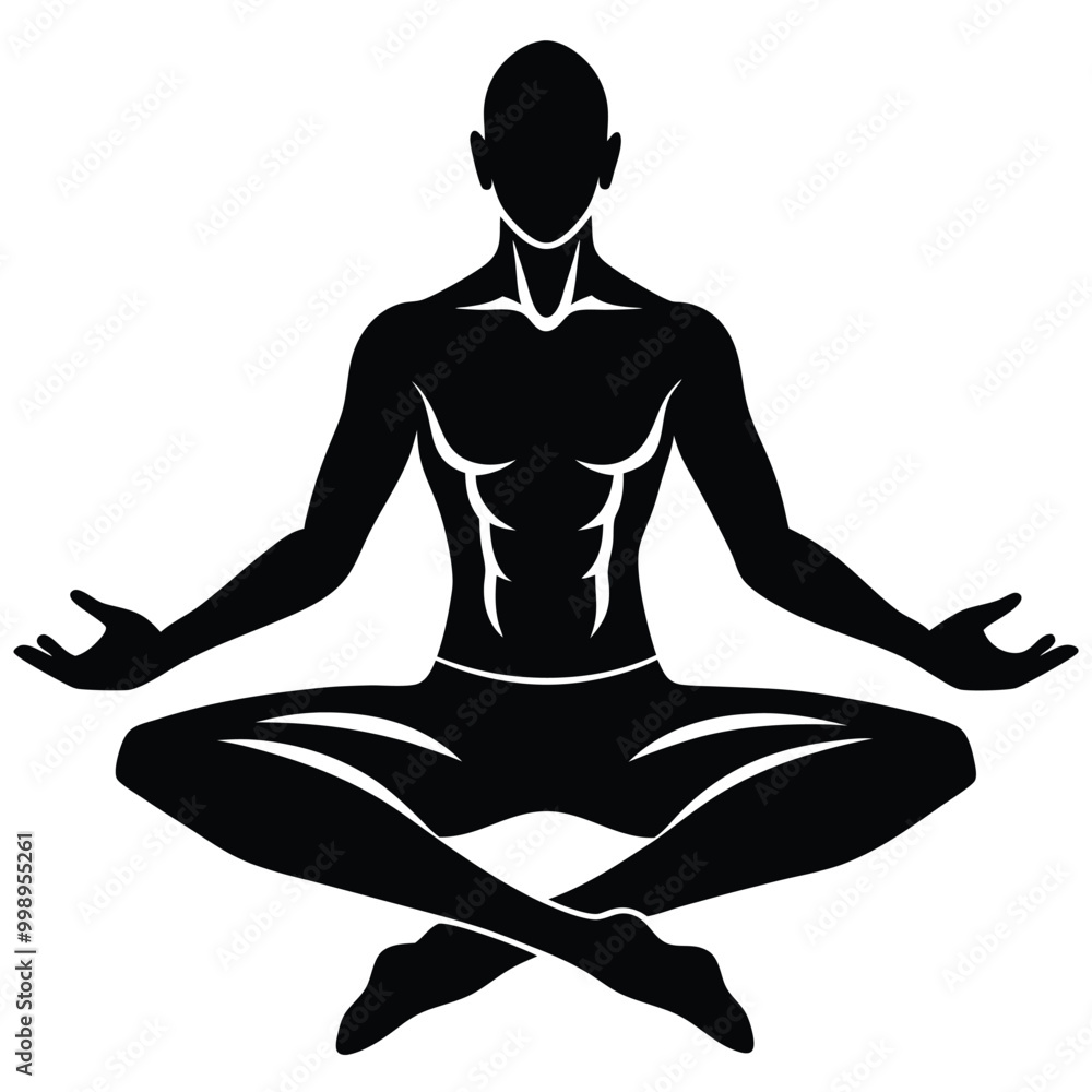 man stands in the lotus position doing vector-silhouette man stands in the lotus position doing vector-silhouette