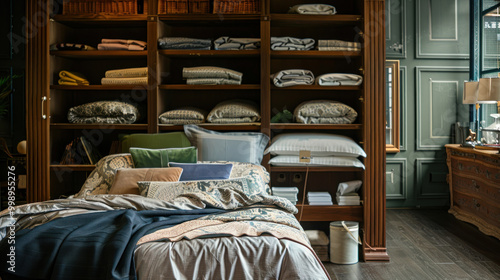 A visual of an opulent bedding set showroom, with carefully curated collections for luxury homes and hotels.