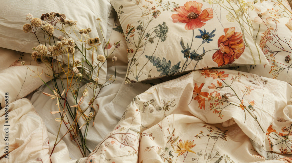 A visual of a bedding set collection focused on sustainability, featuring organic cotton and recycled fabrics. A visual of a bedding set collection focused on sustainability, featuring organic cotton and recycled fabrics.