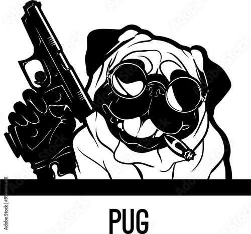 Bad Pug with gun - Bad Dog - Dog gangster