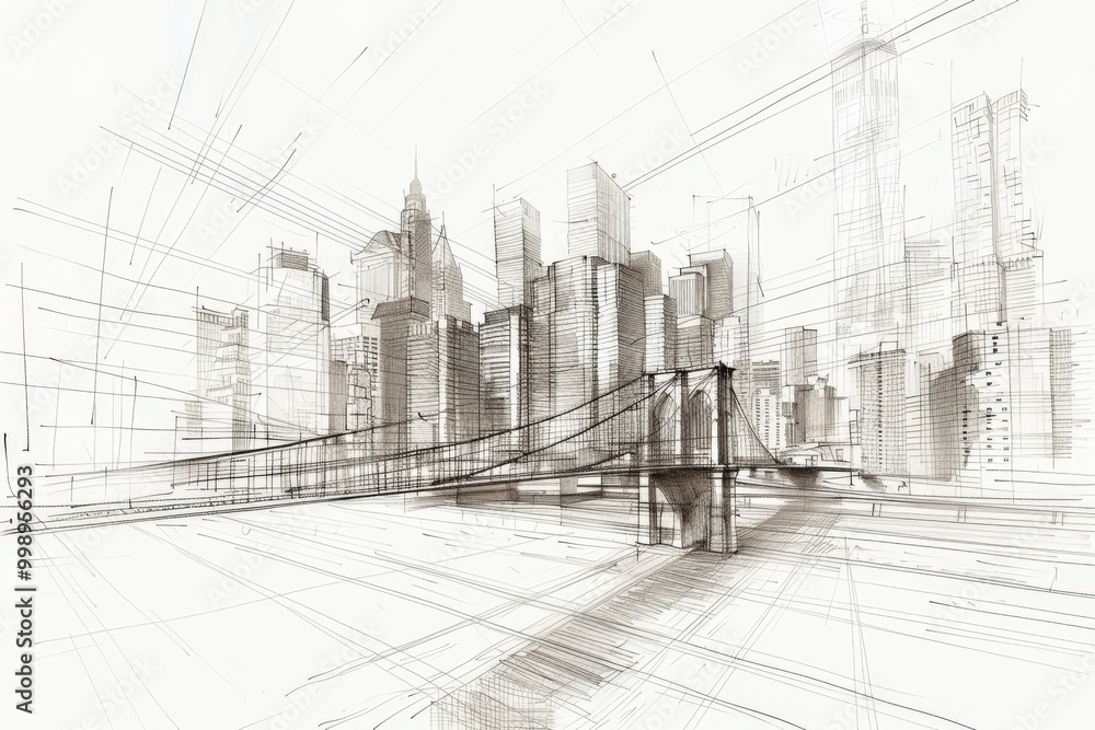 A city skyline with a bridge in the middle, generative ai image A city skyline with a bridge in the middle, generative ai image