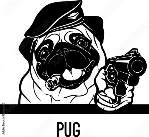 Bad Pug with gun - Bad Dog - Dog gangster