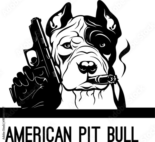 Bad American Pit Bull with gun - Bad Dog - Dog gangster