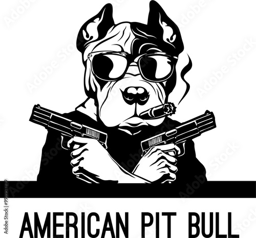 Bad American Pit Bull with gun - Bad Dog - Dog gangster